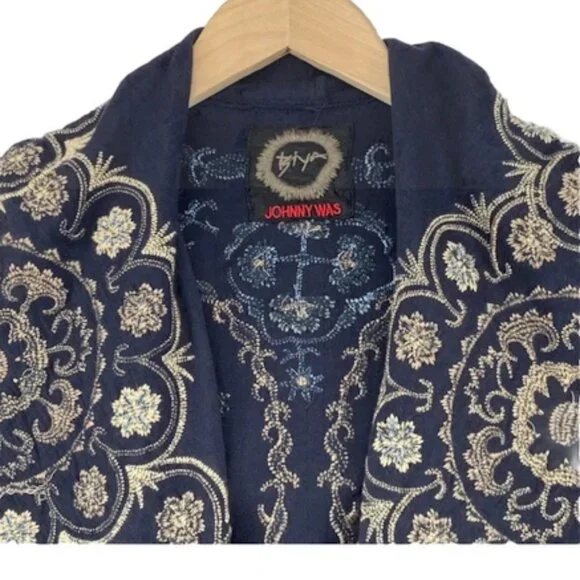 Johnny Was Spleo Embroidered Patchwork Cardigan Kimono Jacket Pockets Size M - Picture 6 of 8